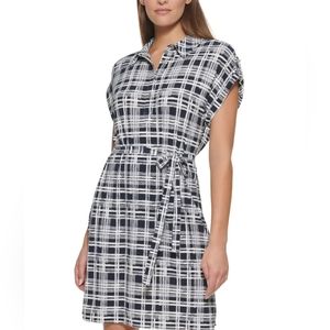 NWT Tommy Hilfiger Womens B/W Printed Knee-Length Casual Shirtdress